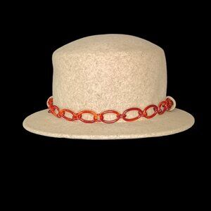 Vintage Women's Geo W Bollman  Doeskin Felt Wool Beige Hat Amber Chain Band